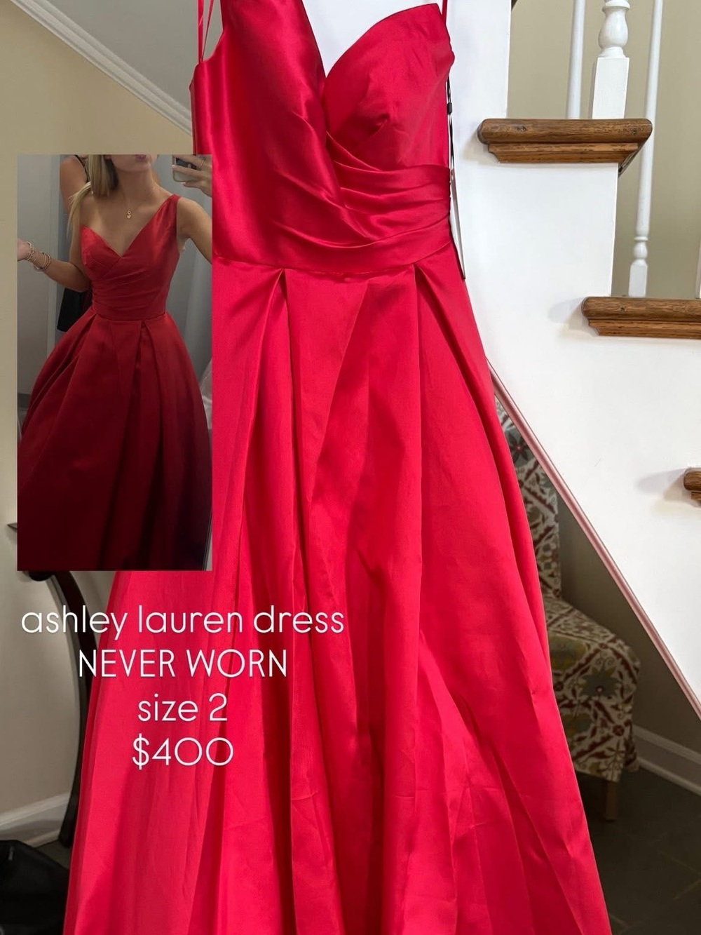 Ashley Lauren Red Satin Prom Gown